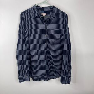 Merona Womens Striped Pullover‎ Top Size L Half Button Long Sleeve Lightweight